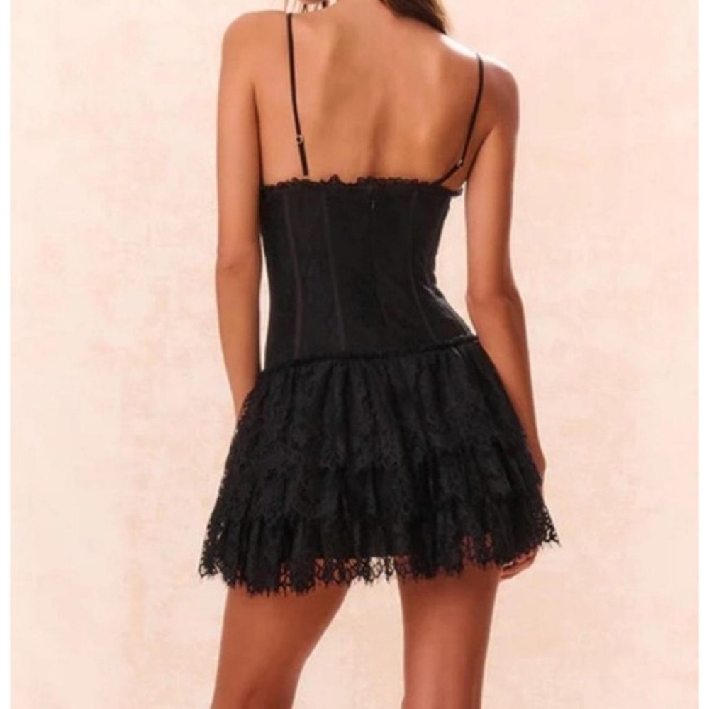 LoveShackFancy Carlene Lace Bustier Corset Black Mini Dress Women 2 Femenine EUC - Picture 2 of 8
